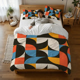 60s Bauhaus Retro Pattern Comforter Set: Queen Size Microfiber Bedding