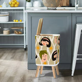 Nordic Style Square Small Trash Can with Lid Mid Century Pattern Faces