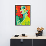 Framed RETRO 70s WALL ART POSTER,  Midcentury Style Groovy Female Portrait Orange Green Yellow