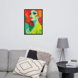 Framed RETRO 70s WALL ART POSTER,  Midcentury Style Groovy Female Portrait Orange Green Yellow