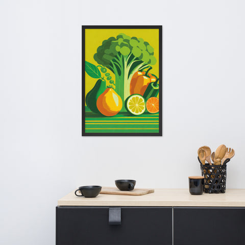 Framed Matte Poster RETRO 70s KITCHEN Still Life VEGETABLES Orange Yellow Green