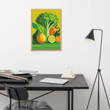 Framed Matte Poster RETRO 70s KITCHEN Still Life VEGETABLES Orange Yellow Green