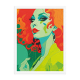 Framed RETRO 70s WALL ART POSTER,  Midcentury Style Groovy Female Portrait Orange Green Yellow