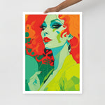 Framed RETRO 70s WALL ART POSTER,  Midcentury Style Groovy Female Portrait Orange Green Yellow