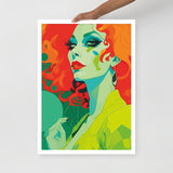 Framed RETRO 70s WALL ART POSTER,  Midcentury Style Groovy Female Portrait Orange Green Yellow