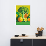 Framed Matte Poster RETRO 70s KITCHEN Still Life VEGETABLES Orange Yellow Green