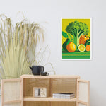 Framed Matte Poster RETRO 70s KITCHEN Still Life VEGETABLES Orange Yellow Green