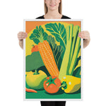 FRAMED Matte Poster 70s KITCHEN Still Life VEGETABLES Orange Yellow Green