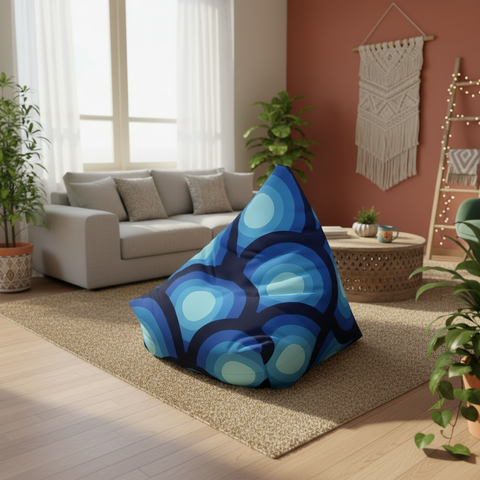 70s Retro Peacock Eye Home Decor Bean Bag Cover – Blue Midcentury Modern Seat