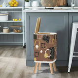 Retro Square Small Trash Can with Lid,  Mid Century 50s Brown Beige Black