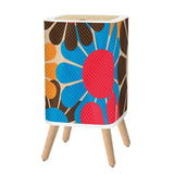 Retro Nordic Square Small Trash Can with Lid, 1970s Flowers Blue Red Brown Yellow