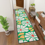 Floral 70s Multiple Sizes Runner Rug – Midcentury White Green Yellow