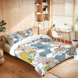60s Floral Leaf Retro Comforter Set: Queen Size Microfiber Bedding