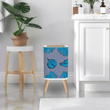 Retro Nordic Square Small Trash Can with Lid, Taupe Blue with Leaves