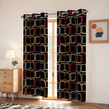 Black 70s Midcentury Blackout Curtains: Retro Squares Design Panels
