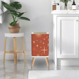 Retro Nordic Square Trash Can with Lid, Christmas Stars Celestial Brick Red