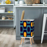 Scandi Square Small Trash Can with Lid, 1970s Blue Curry Yellow Geometric