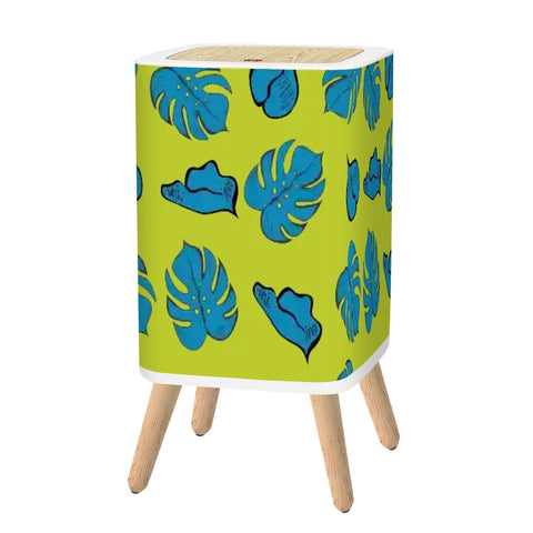 Scandi Retro Square Small Trash Can with Lid, Chartreuse Green