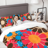 70s Flower Power Comforter Set: Queen Size Retro Floral Microfiber Bedding