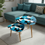 Blue Black White Bauhaus Style Retro Tripod Nesting Coffee Table Set