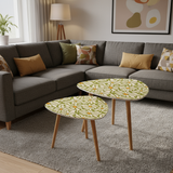 Retro 70s Daisy Nesting Coffee Table Set: Mid-Century Modern Side Tables