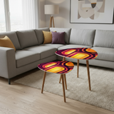 Triangle Retro Midcentury Coffee Table Set - Tripod 70s Nesting Tables