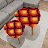 Triangle Peacock Eyes 70s Retro Tripod Nesting Table Set - Orange Red