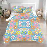 Retro 70s Hippie Flower Power Midcentury Bath Rug 3-Piece Set