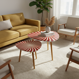 1970s Retro Nesting Coffee Table Set: Midcentury Sunburst Side Tables