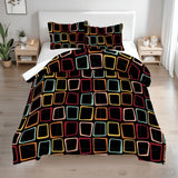 Black 70s Midcentury Blackout Curtains: Retro Squares Design Panels