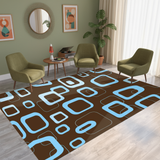 60s Retro Brown Blue Felt Floor Mat – Soft Non-Slip Midcentury Area Rug
