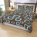 Mocha Brown Blue Retro 3-Piece Duvet Bedding Set, Midcentury Bed Linen
