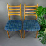 1960s Blue Checkered MIDCENTURY DINING CHAIR East Germany, 1 of 2