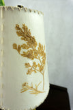 60s BRASS TABLE LAMP, dried grasses and flowers shade
