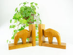 1960 hand-carved WOODEN BULLS BOOKENDS Bison Taurus