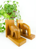 1960 hand-carved WOODEN BULLS BOOKENDS Bison Taurus