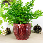 Burgundy red 1960s WGP CERAMIC PLANTER floral relief