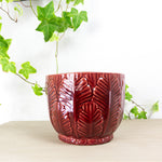 Burgundy red 1960s WGP CERAMIC PLANTER floral relief