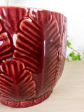 Burgundy red 1960s WGP CERAMIC PLANTER floral relief