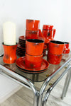 1960s RED BLACK Ceramic TABLEWARE Set for 6 persons