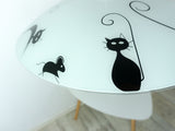 Cute 1990s PENDENT LAMP, black CATS on frosted white glass