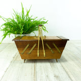 1960s Solid Oak Wood BICOLOR SEWING or Jewelry BOX