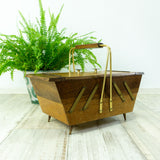 1960s Solid Oak Wood BICOLOR SEWING or Jewelry BOX