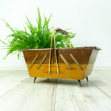 1960s Solid Oak Wood BICOLOR SEWING or Jewelry BOX