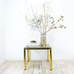 Square 1980s Golden HOLLYWOD REGENCY Smoked GLASS Coffee Side Table