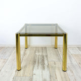 Square 1980s Golden HOLLYWOD REGENCY Smoked GLASS Coffee Side Table