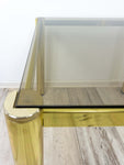 Square 1980s Golden HOLLYWOD REGENCY Smoked GLASS Coffee Side Table