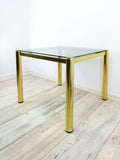 Square 1980s Golden HOLLYWOD REGENCY Smoked GLASS Coffee Side Table