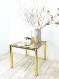 Square 1980s Golden HOLLYWOD REGENCY Smoked GLASS Coffee Side Table