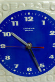 White blue 1960s ceramic MIDCENTURY WALL CLOCK with battery by Dugena Westgermany